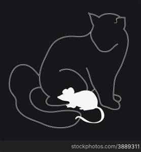 Stylized image of silhouettes of a cat and a little mouse