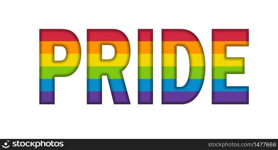 Stylized inscription PRIDE in LGBT colors for decoration and design.