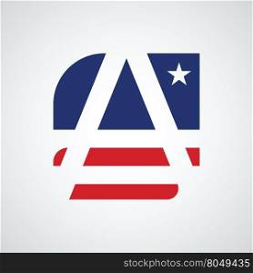Stylized letter A as American flag symbol vector illustration