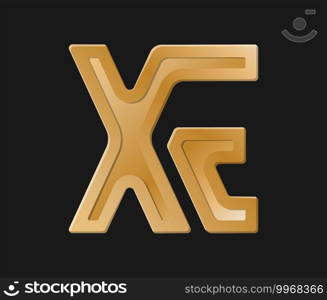 Stylized lowercase letters X and E, connected by a single line for logo, monogram and creative design. Vector illustration isolated on black background.