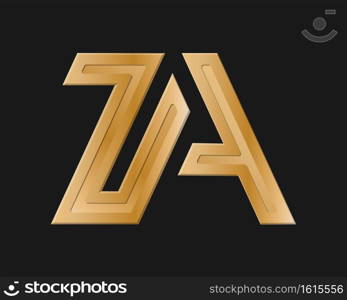 Stylized lowercase letters Z and A, connected by a single line for logo, monogram and creative design. Vector illustration isolated on black background.