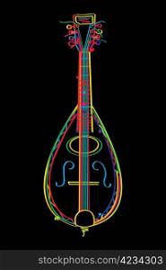 Stylized mandolin in colors over black background
