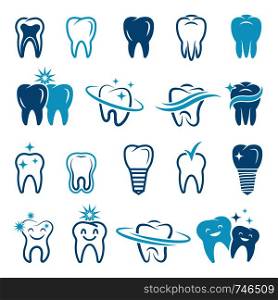 Stylized monochrome pictures of teeth. Dental concept illustrations for logos. Dental care logo, health tooth and hygiene vector. Stylized monochrome pictures of teeth. Dental concept illustrations for logos