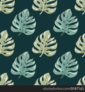 Stylized monstera leaves seamless pattern. Leaf background. Hawaiian rainforest floral backdrop. Exotic jungle plants endless wallpaper. Vector illustration. Stylized monstera leaves seamless pattern. Leaf background. Hawaiian rainforest floral backdrop. Exotic jungle plants endless wallpaper. V