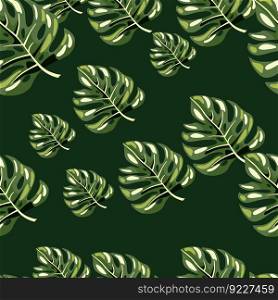 Stylized monstera leaves seamless pattern. Leaf background. Hawaiian rainforest floral backdrop. Exotic jungle plants endless wallpaper. Vector illustration. Stylized monstera leaves seamless pattern. Leaf background. Hawaiian rainforest floral backdrop. Exotic jungle plants endless wallpaper. V