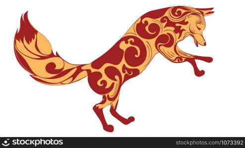 Stylized ornamental fox in a jump pose illustration.
