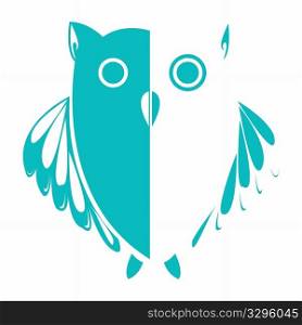 stylized owl (blue), vector art illustration, more drawings in my gallery