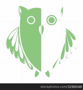 stylized owl (green), vector art illustration; more drawings in my gallery