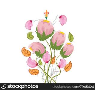 Stylized Poppy flowers, watercolor