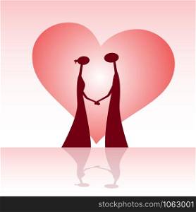 Stylized profile of lovers with a heart