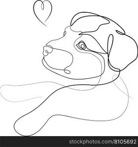 Stylized puppy and heart line drawing Royalty Free Vector