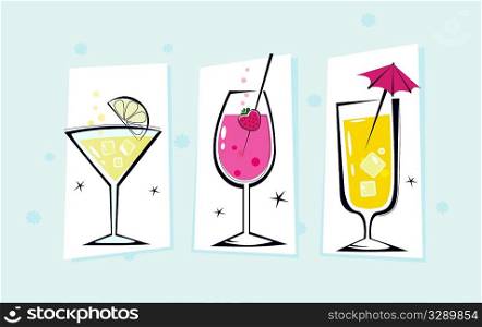 Stylized retro drinks collection isolated white background