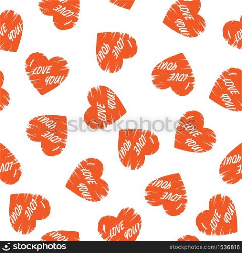 Stylized seamless pattern with heart and I LOVE YOU lettering for texture, textiles, packaging and background