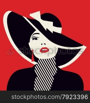 stylized sexy woman with hut, vector illustration
