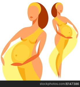 Stylized silhouette of pregnant woman. Illustration for websites, magazines and brochures.