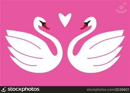 Stylized swan bird in love logo isolated icon on pink background. Vector illustration.