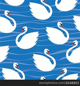 Stylized swan bird seamless pattern. Vector illustration