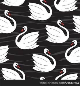 Stylized swan bird seamless pattern. Vector illustration