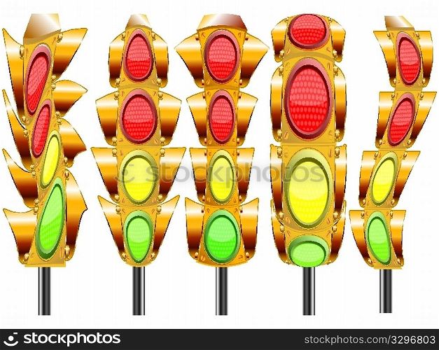 stylized traffic lights with four lights against white background, abstract vector art illustration