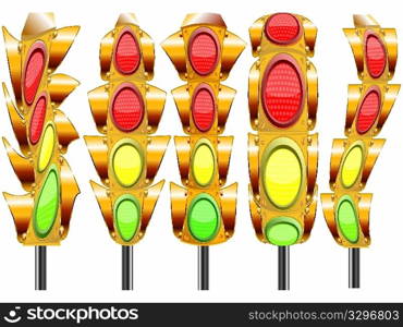 stylized traffic lights with four lights against white background, abstract vector art illustration