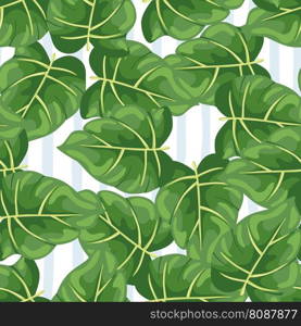 Stylized tropical leaves seamless pattern. Decorative leaf background. Modern exotic jungle plants endless wallpaper. Hawaiian rainforest floral backdrop. Vector illustration. Stylized tropical leaves seamless pattern. Decorative leaf background.