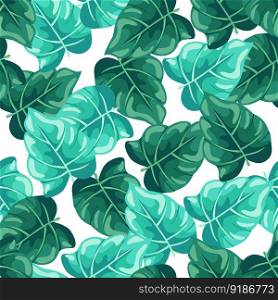 Stylized tropical leaves seamless pattern. Decorative leaf background. Modern exotic jungle plants endless wallpaper. Hawaiian rainforest floral backdrop. Vector illustration. Stylized tropical leaves seamless pattern. Decorative leaf background.