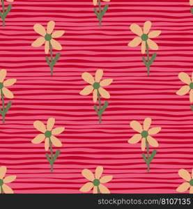 Stylized tropical simple flower seamless pattern. Decorative floral ornament endless background. Design for fabric, textile print, wrapping, cover. Vector illustration. Stylized tropical simple flower seamless pattern. Decorative floral ornament endless background.