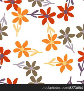 Stylized tropical simple flower seamless pattern. Decorative floral ornament endless background. Design for fabric, textile print, wrapping, cover. Vector illustration. Stylized tropical simple flower seamless pattern. Decorative floral ornament endless background.