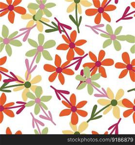 Stylized tropical simple flower seamless pattern. Decorative floral ornament endless background. Design for fabric, textile print, wrapping, cover. Vector illustration. Stylized tropical simple flower seamless pattern. Decorative floral ornament endless background.