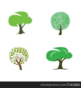 Stylized vector tree collection. Vector tree flat silhouette isolated on background.