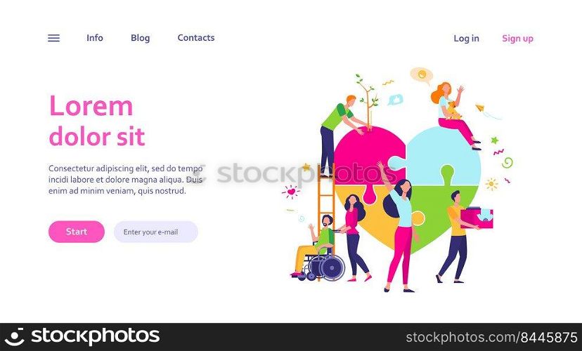 Stylized volunteers help charity and sharing hope isolated flat vector illustration. Cartoon abstract social team or group with humanitarian support. Donation and aid community concept
