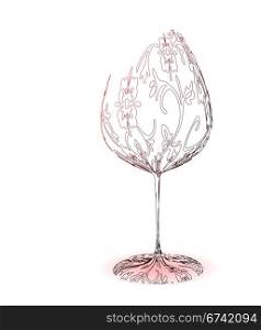 Stylized wineglass with wine and floral pattern