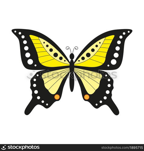 Stylized yellow butterfly isolated icon. Vector illustration.