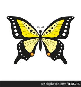 Stylized yellow butterfly isolated icon. Vector illustration.