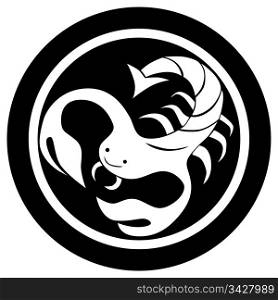 Stylized zodiac sign, Scorpio tattoo, isolated object over white background