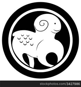 Stylized zodiac sign, The Ram tattoo, isolated object over white background