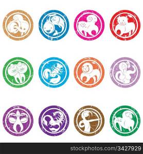 Stylized zodiac signs stamps collectioncolectie, isolated objects over white background