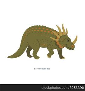 Styracosaurus dinosaur. Herbivorous ceratopsian dinosaur from the Cretaceous Period. Dino print. Simple Colorful vector illustration in flat cartoon style.. Styracosaurus dinosaur. Herbivorous ceratopsian dinosaur from the Cretaceous Period.
