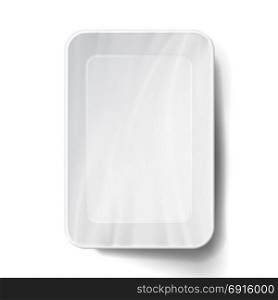 Styrofoam Food Tray Vector. White Empty Blank. Realistic Illustration.. Empty Blank Styrofoam Plastic Food Tray Container. White Empty Mock Up. Good For Package Design