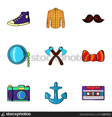 Subculture hipster icons set. Cartoon illustration of 9 subculture hipster vector icons for web. Subculture hipster icons set, cartoon style