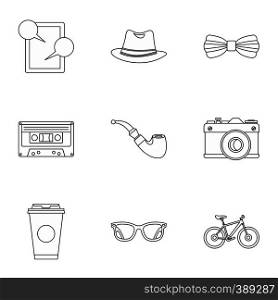 Subculture hipsters icons set. Outline illustration of 9 subculture hipsters vector icons for web. Subculture hipsters icons set, outline style