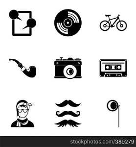 Subculture hipsters icons set. Simple illustration of 9 subculture hipsters vector icons for web. Subculture hipsters icons set, simple style