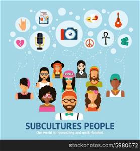 Subcultures people concept with flat people character set vector illustration. Subcultures People Concept