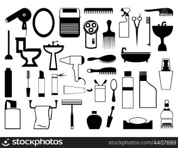Subjects from a bathroom. Silhouettes of subjects from a bathroom. A vector illustration