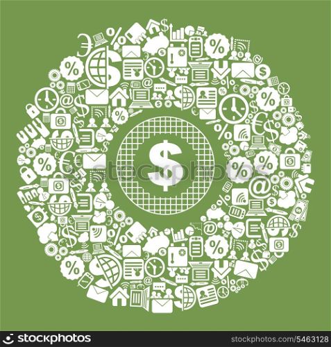Subjects of business round dollar. A vector illustration