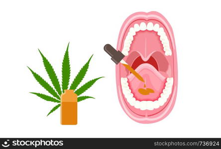 Sublingual CBD oil Drops illustration about cannabis as herbal alternative medicine and chemical therapy, healthcare and medical science vector.