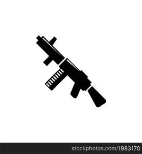 Submachine Gun, Police and Army Weapon. Flat Vector Icon illustration. Simple black symbol on white background. Submachine Gun, Police Army Weapon sign design template for web and mobile UI element. Submachine Gun, Police and Army Weapon. Flat Vector Icon illustration. Simple black symbol on white background. Submachine Gun, Police Army Weapon sign design template for web and mobile UI element.