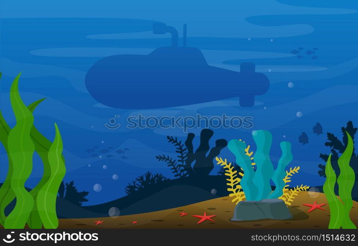 Submarine Diving Explore Coral Underwater Ocean Nature Illustration