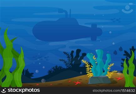 Submarine Diving Explore Coral Underwater Ocean Nature Illustration