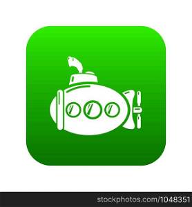 Submarine funny icon green vector isolated on white background. Submarine funny icon green vector